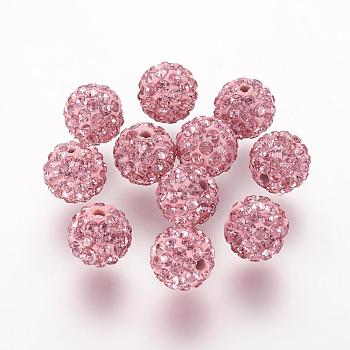 Polymer Clay Rhinestone Beads, Grade A, Round, Pave Disco Ball Beads, Light Rose, 10x9.5mm, Hole: 1.5mm