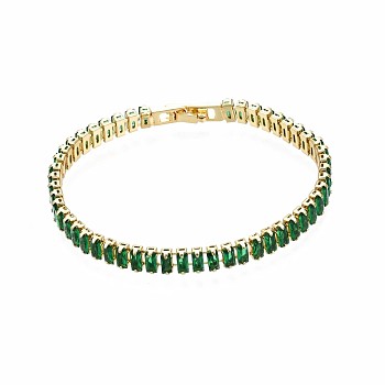 Cubic Zirconia Classic Tennis Bracelet, Real 18K Gold Plated Brass Cubic Zirconia Link Chain Bracelet for Women, Nickel Free, Sea Green, 7-1/8 inch~7-1/2 inch(18~19cm)