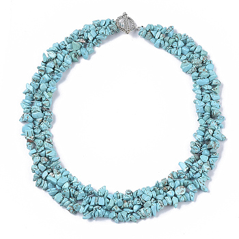3-Layered Synthetic Turquoise Chip Beaded Necklaces, with Tibetan Style Alloy Toggle Clasps, 17.5~18.7 inch(445~475mm)