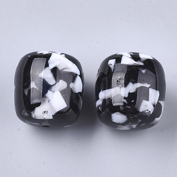 Resin Beads, Imitation Gemstone Chips Style, Barrel, Black, 22x21mm, Hole: 2mm