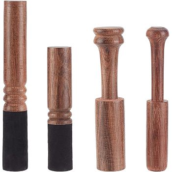 Olycraft 4Pcs 4 Style Mahogany Striker, Grinding Rod, for Singing Bowl Accessories, Household Supplies, Coconut Brown, 20~27x125~177mm, 1pc/style