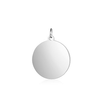 201 Stainless Steel Pendants, Flat Round, Stamping Blank Tag, Stainless Steel Color, 14.5x12x1mm, Hole: 3.5mm