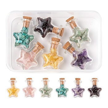 Star Wish Bottle DIY Making Kits, Including Natural Mixed Stone Chip Beads and Star Glass Bottle, Glass Bottle: 6pcs/box