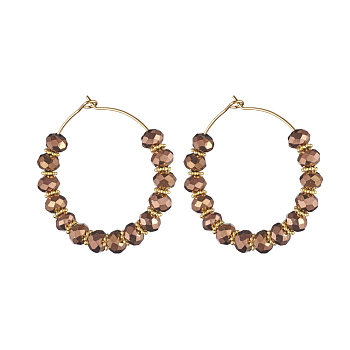 Beaded Hoop Earrings, with Glass Beads, Golden Plated 316 Surgical Stainless Steel Hoop Earring Findings and Alloy Spacer Beads, Copper Plated, 37~39mm, Pin: 0.6mm