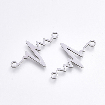 201 Stainless Steel Links connectors, Laser Cut Links, Heartbeat, Stainless Steel Color, 24x14.5x1mm, Hole: 1.5mm