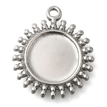 304 Stainless Steel Pendant Cabochon Settings, Sun, Stainless Steel Color, Tray: 10mm, 19.5x17x2mm, Hole: 1.4mm