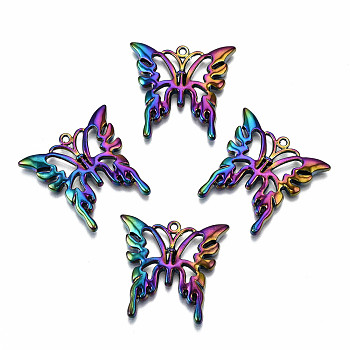 Rainbow Color Alloy Pendants, Cadmium Free & Lead Free, Butterfly, 24.5x25.5x2.5mm, Hole: 1.2mm