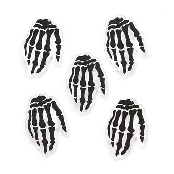 Acrylic Pendants, for Halloween, Skeleton Hands, Black, 43x29x2mm, Hole: 1.5mm