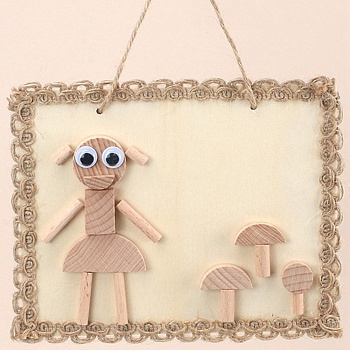 DIY Girl & Mushroom Painting Handmade Materials Package for Parent-Child, including Unfished Wood Cabochons, Picture Frame, Rope and Cotton Ribbon, BurlyWood, 12x15x0.25cm, Hole: 3mm