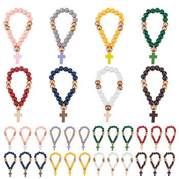 Round Beads Pendant Decoration, Synthetic Turquoise Cross Blessing Charm Decoration, Mixed Color, 120mm, 32pcs/set