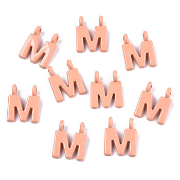 Spray Painted Alloy  2-Loop Link Pendants, Cadmium Free & Lead Free, Letter, Letter.M, 13.5x11x1.5mm, Hole: 2mm