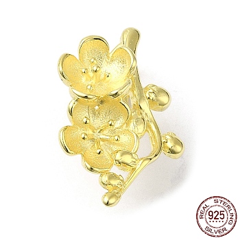 Rack Plating 925 Sterling Silver Ice Pick Pinch Bails, Cherry Blossom Flower, with S925 Stamp, Real 18K Gold Plated, 23.5x14.5x12mm, Pin: 1mm