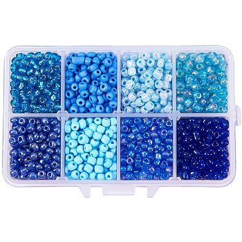 Mixed Style 6/0 Round Glass Seed Beads, Blue, 4mm, Hole: 1.5mm, about 1900pcs/box