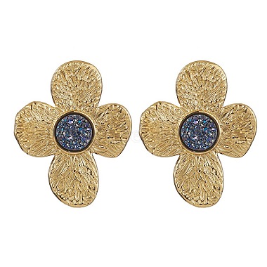 Imitation Druzy Gemstone Resin Flower Stud Earrings(EJEW-JE05317)-3