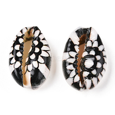 Flower Printed Cowrie Shell Beads(SSHEL-ZX006-08B)-3