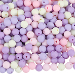 500Pcs Rubberized Style Imitated Silicone Acrylic Beads, Round, Lilac, 8x7.5mm, Hole: 1.6mm(OACR-SP0001-33B)