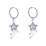 Star Aolly Rhinestone Charm with 304 Stainless Steel Hoop Earrings, Platinum, 30mm(FS-WGC456D-02)