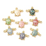 Brass Enamel Turtle Connector Charms, with Natural Shell, Long-Lasting Plated, Rack Plating, Mixed Color, Real 18K Gold Plated, 12x15.5x3mm, Hole: 1.1mm(KK-H534-03G)