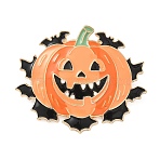 Halloween Enamel Pins, Alloy Lapel Pins for Backpack Clothes, Pumpkin with Bat, 39x46.5mm(JEWB-G041-01G)