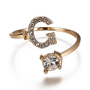 Alloy Cuff Rings, Open Rings, with Crystal Rhinestone, Golden, Letter.G, US Size 7 1/4(17.5mm)(RJEW-I075-01G-G)
