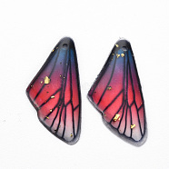 Transparent Resin Pendants, with Gold Foil, Insects Wing, Camellia, 24.5x11.5x2mm, Hole: 1mm(RESI-Q216-001B)