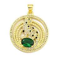Brass Micro Pave Cubic Zirconia Pendants, with Enamel, Ring with Leopard Charms, Real 18K Gold Plated, 27.5x24.5x4mm, Hole: 4x3.5mm(KK-K354-17G)