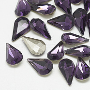 Pointed Back Glass Rhinestone Cabochons, Back Plated, Faceted, teardrop, Tanzanite, 10x6x3mm(RGLA-T082-6x10mm-16)