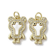 Brass Micro Pave Cubic Zirconia Pendants, with Shell, Real 18K Gold Plated, Bear, 19x12x3.5mm, Hole: 3mm(KK-G485-31B-G)