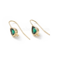Real 18K Gold Plated Brass Earring Hooks, with Cubic Zirconia and Vertical Loops, Teardrop, Cadmium Free & Nickel Free & Lead Free, Green, 24~25mm, Pendant: 11x6mm, Hole: 1.2mm, 20 Gauge, Pin: 0.8mm(X-KK-B060-07G-04)