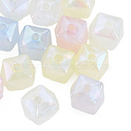 Rainbow Iridescent Plating Acrylic Beads, Glitter Beads, Faceted Cube, Mixed Color, 13x13x11.5mm, Hole: 2mm(OACR-N010-077)