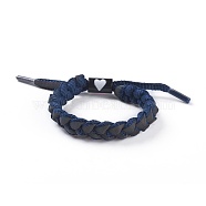 Adjustable Polycotton(Polyester Cotton) Yarn Braided Slider Bracelets, with Zinc Alloy Enamel Findings, Prussian Blue, 1-3/4 inches~3 inches(4.5~7.5cm)(BJEW-P252-E03)