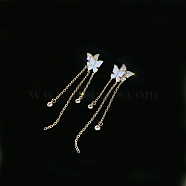 304 Stainless Steel Cable Chain Tassel Earrings, Stud Earrings, with Natural White Shell, Polymer Clay Rhinestone and Ear Nuts, Butterfly, Golden, 60.5x15.5mm, Pin: 0.8mm(EJEW-O098-07G)