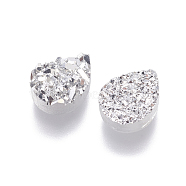 Imitation Druzy Gemstone Resin Beads, teardrop, Silver, 12x9x3~3.5mm, Hole: 1.2mm(RESI-L026-C04)