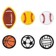 12Pcs 6 Style Sports Ball Theme Computerized Towel Fabric Embroidery Iron on Cloth Patches, Chenille Appliques, Costume Accessories, Sewing Craft Decoration, Mixed Patterns, 54~91x54~56x3mm, 2pcs/style(PATC-FG0001-64)