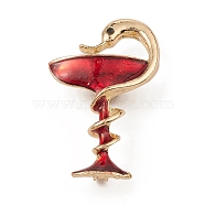 Golden Alloy Enamel Brooch Pin, with Rhinestone, Snake & Goblet, Red, 43.5x26.7x12mm(JEWB-Q030-14G-02)