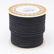 Braided Polyester Cords, Round, Black, 3mm, about 8.74 yards(8m)/roll(OCOR-D005-01)