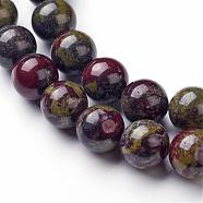 Natural Dragon Blood Jasper Bead Strands, Round, 10mm, Hole: 1mm, about 35~37pcs/strand, 14.96 inch(G-G957-24-10mm)