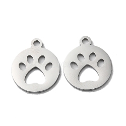 304 Stainless Steel Charms, Manual Polishing, Paw Print, Stainless Steel Color, 14.5x12x1mm, Hole: 1.6mm(STAS-Q303-07P)