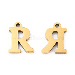 201 Stainless Steel Charms, Alphabet, Letter.R, 9x6.5x1mm, Hole: 1mm(STAS-N091-176R-LG)