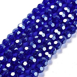 Electroplate Transparent Glass Beads Strands, Faceted, Round, Pearl Luster Plated, Medium Blue, 6mm, Hole: 1mm, about 98~100pcs/strand, 20.39~20.59 inch(51.8~52.3cm)(EGLA-A035-T6mm-A06)