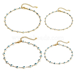 4Pcs 4 Style 304 Stainless Steel Anklets & Bracelet Sets, with Enamel and Lobster Claw Clasps, Evil Eye, Golden, 1pc/style(SJEW-SZ0001-012)