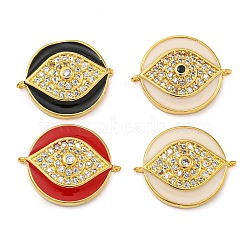 Rack Plating Brass Micro Pave Clear Cubic Zirconia Eye Connector Charms, with Enamel, Real 18K Gold Plated, Lead Free & Cadmium Free, Long-Lasting Plated, Mixed Color, 16x13x3.5mm, Hole: 0.8mm(KK-Z063-20G)