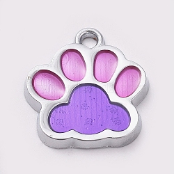 Alloy Enamel Pendants, Two Tone, Dog Paw Prints, Platinum, Medium Purple, 17.7x16.6x2mm, Hole: 2mm(ENAM-TAC0001-06A)