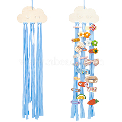 Cloud Wooden Hairpin Hair Clip Hanging Holder Storage Organizer, with Rope, Light Sky Blue, 76~80x18x0.35cm, Wood: 100x180x3.5mm(WH-WG78846-05)