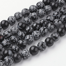 Natural Snowflake Obsidian Bead Strands, Round, 10~10.5mm, Hole: 1.5mm, about 38pcs/strand, 15.3 inch(39cm)(G-G735-72-10mm)