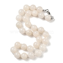 14mm Round Natural White Jade Beaded Necklaces, with Stainless Steel Lobster Claw Clasps, 18.11 inch(46cm), Beads: 12.5~13mm(NJEW-F327-02C-05)