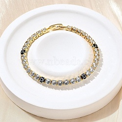 Brass Enamel Link & Charm Bracelets, with Clear Cubic Zirconia, Cadmium Free & Lead Free, Rack Plating, Black, 6-1/4 inch(16cm)(BJEW-Z094-02G-02A)