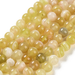 Natural Striped Agate/Banded Agate Beads Strands, Dyed, Round, Yellow, 8mm, Hole: 1.2mm, about 24pcs/strand, 7.48''(19cm)(G-Z060-A01-B20)