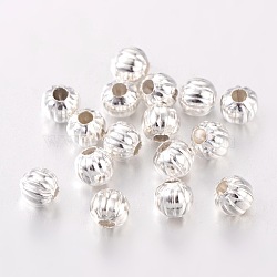 Iron Corrugated Spacer Beads, Silver Color Plated, Round, 5mm in diameter, hole: 2mm, about 2680pcs/500g(E186Y-S)