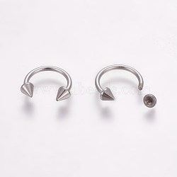 Stainless Steel Nose Septum Rings, Nose Studs, Circular/Horseshoe Barbell with Double Pointed Ends, Stainless Steel Color, 10x10.5x3mm, Inner Diameter: 8mm, Pin: 1mm(AJEW-TAC0017-01P)